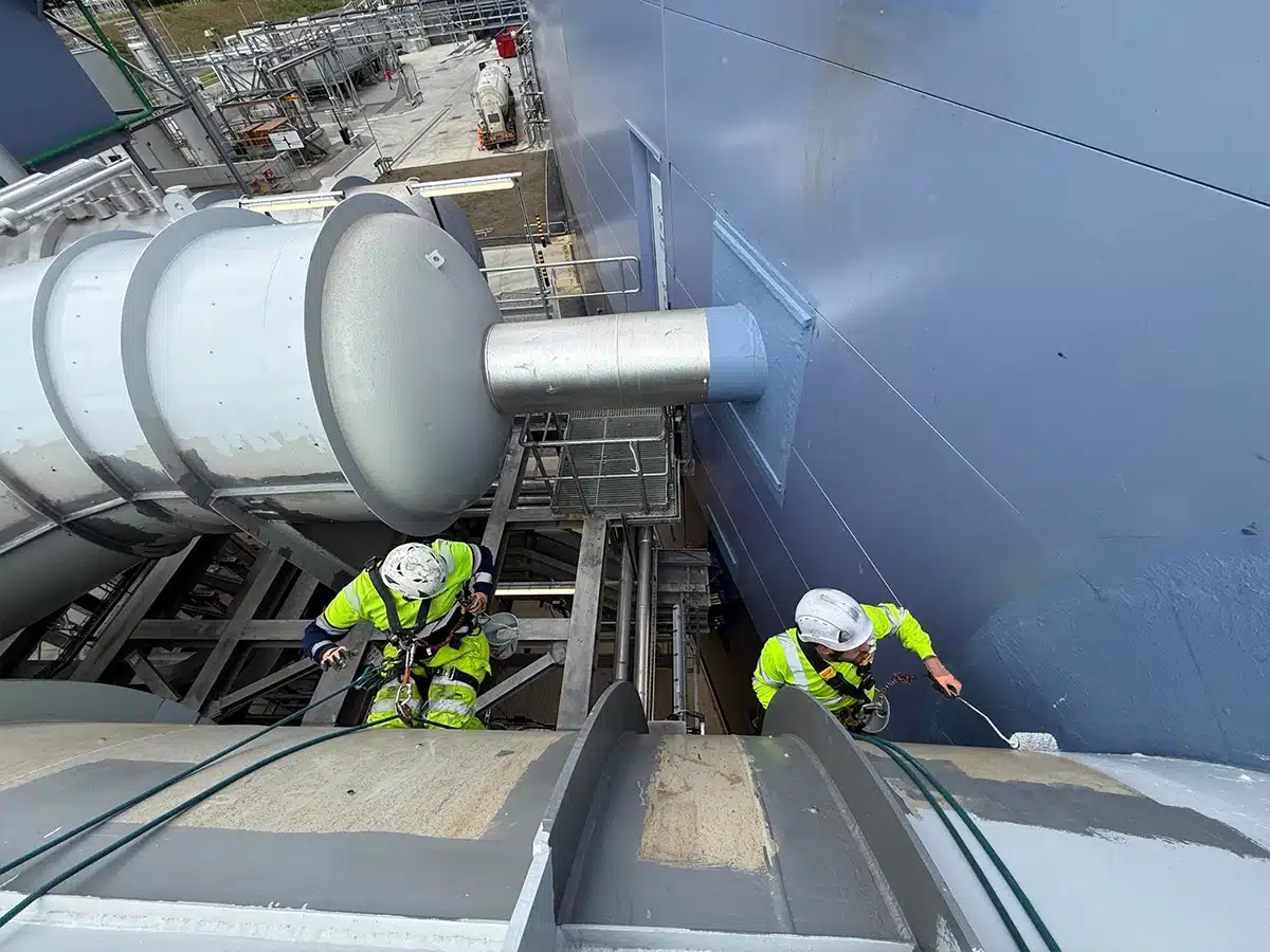 rope access used to paint industrial ducting