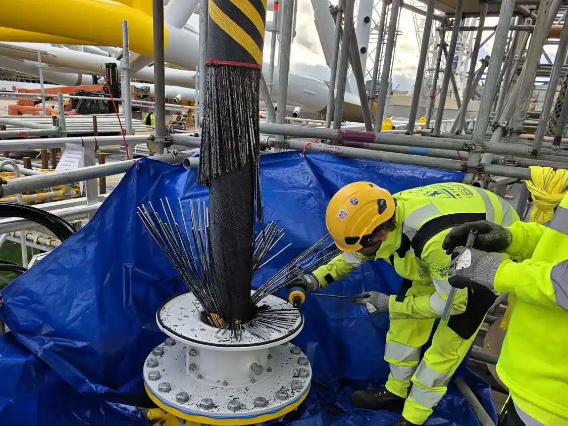Subsea cable end preparation for an offshore wind cable pull