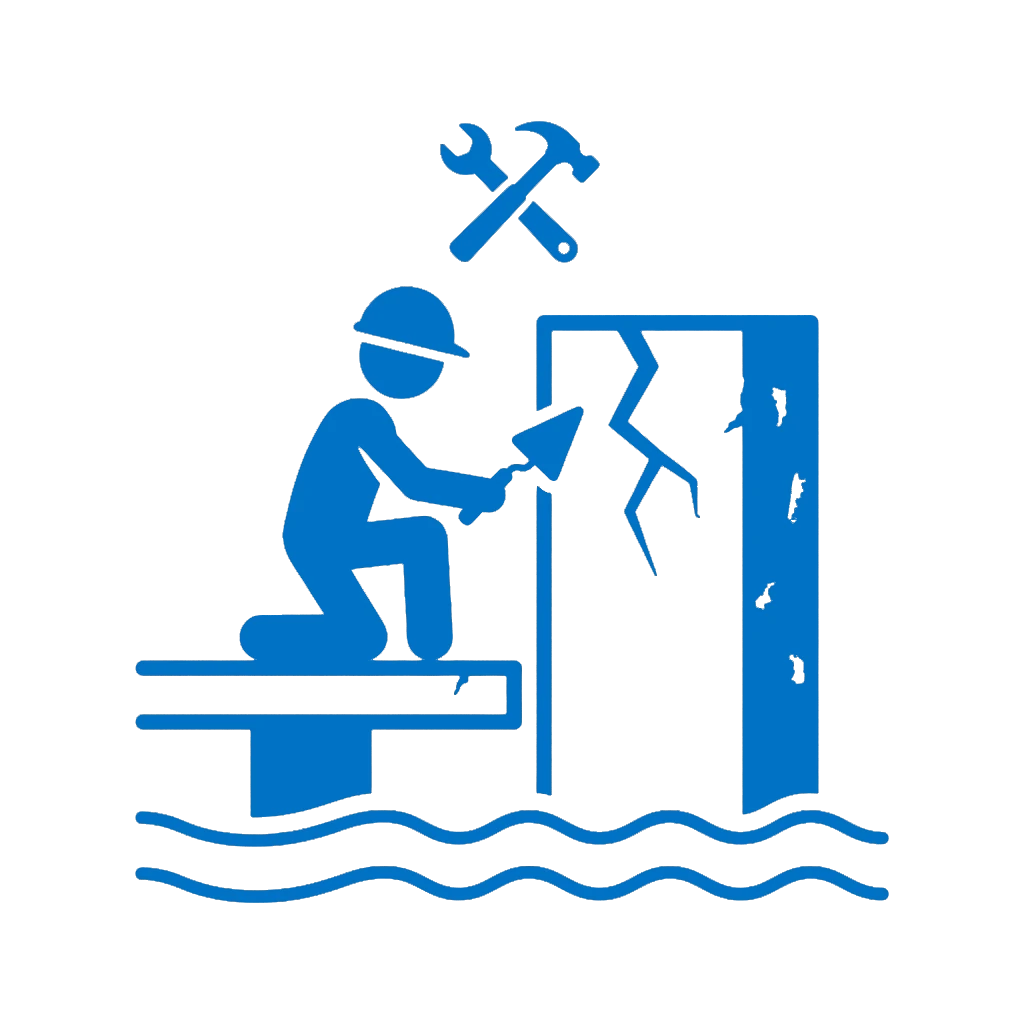 Rope access technician carrying out over-water concrete repair to a quay wall
