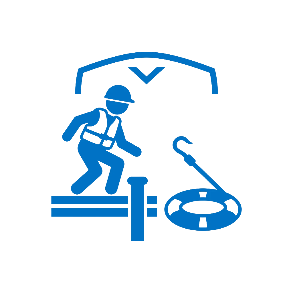 Standby rescue cover for work at height over water, with rescue harness and life ring